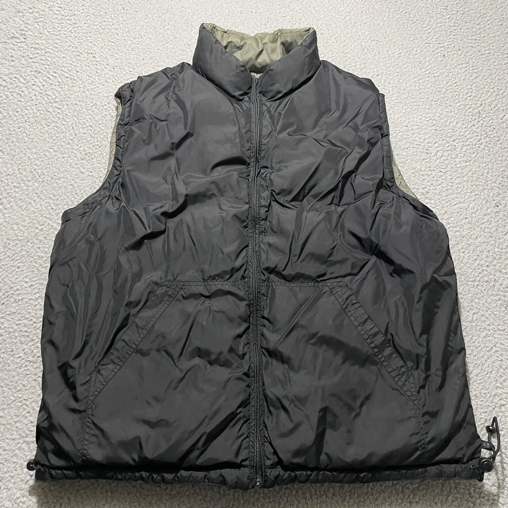 GAP Down Puffer Vest Mens XL Black Gray‎ Reversible Quilted Nylon Outerwear VTG